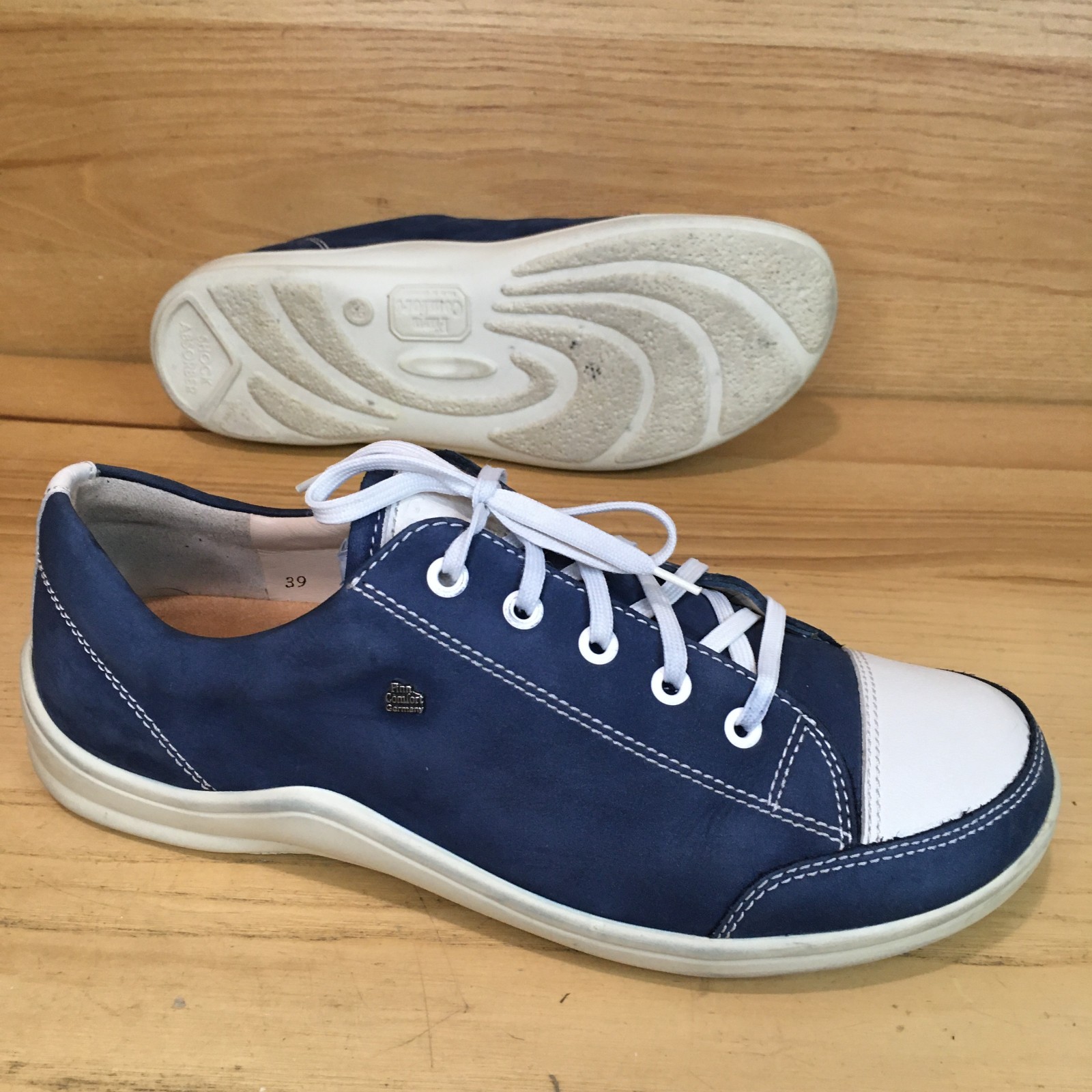 Finn Comfort Women’s Blue Suede Lace-Up Sneakers Sz US 8.5 EU 39 Germany Made