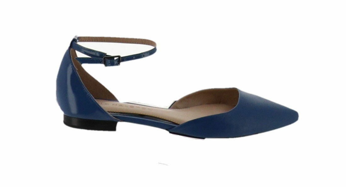 H Halston Leather Flats Adjustable Strap Layla Indigo 9 M