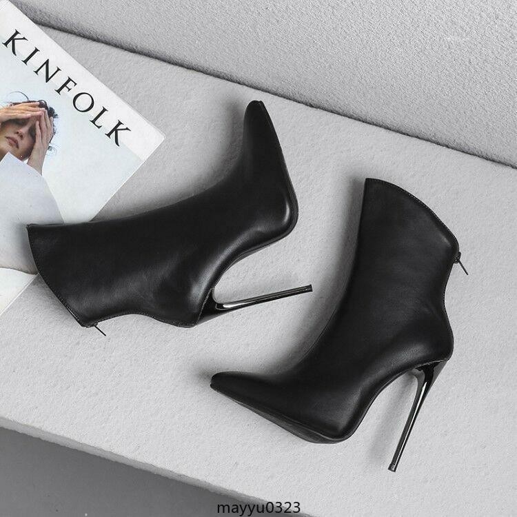 Womens Ankle Boots High Stilletto Heel Zip Pointy Toe Shoes Clubwear Oversize