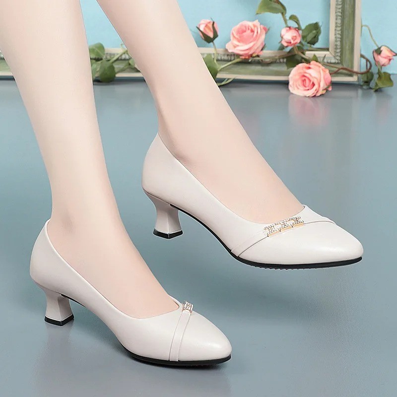 2024 Spring Autumn Female Fashion Shallow Mouth Soft bottom Sweet Square Heel