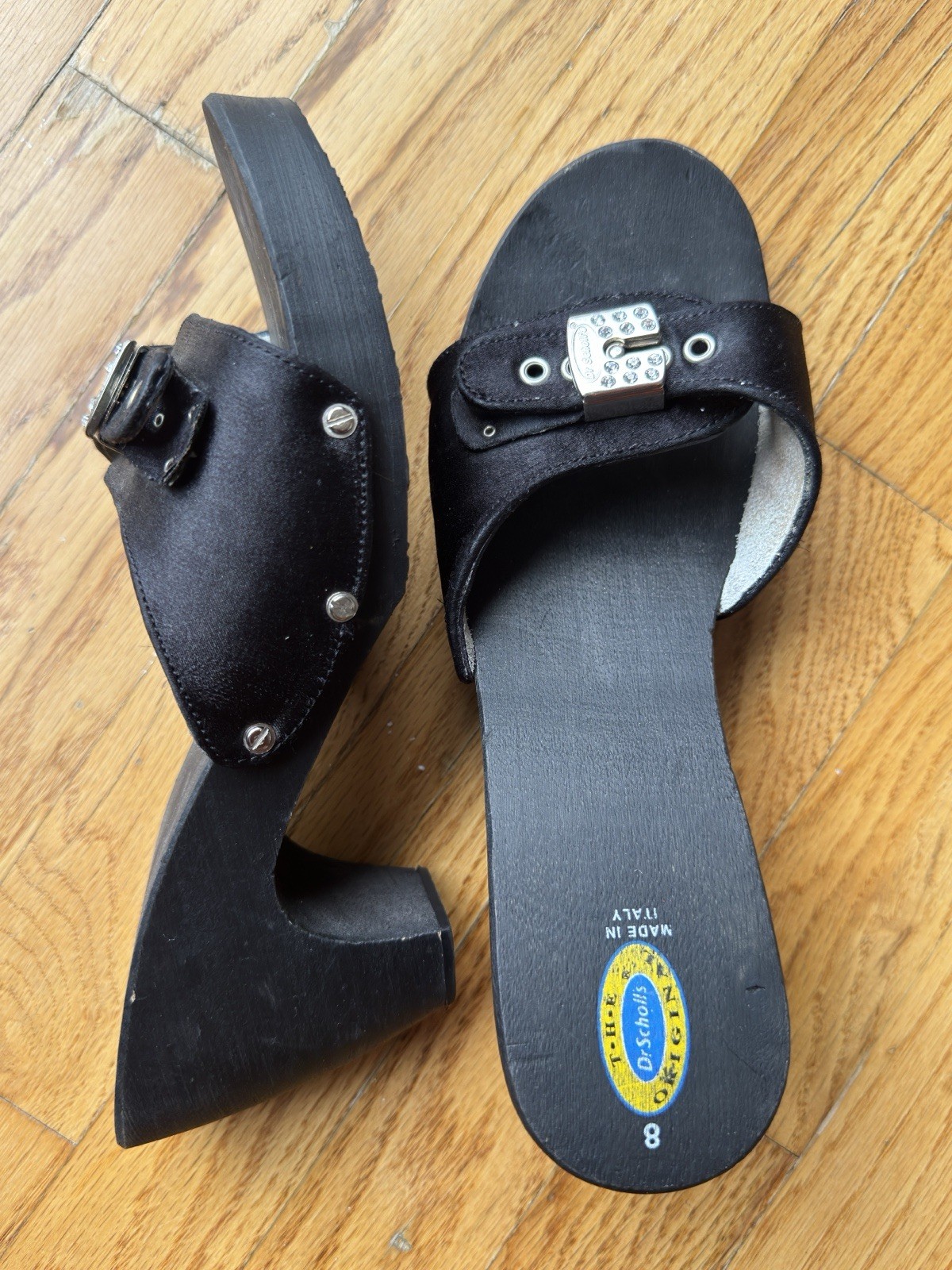 Dr. Scholl’s Original Black Wooden Slide Sandals Women’s Size 8 Made in Italy