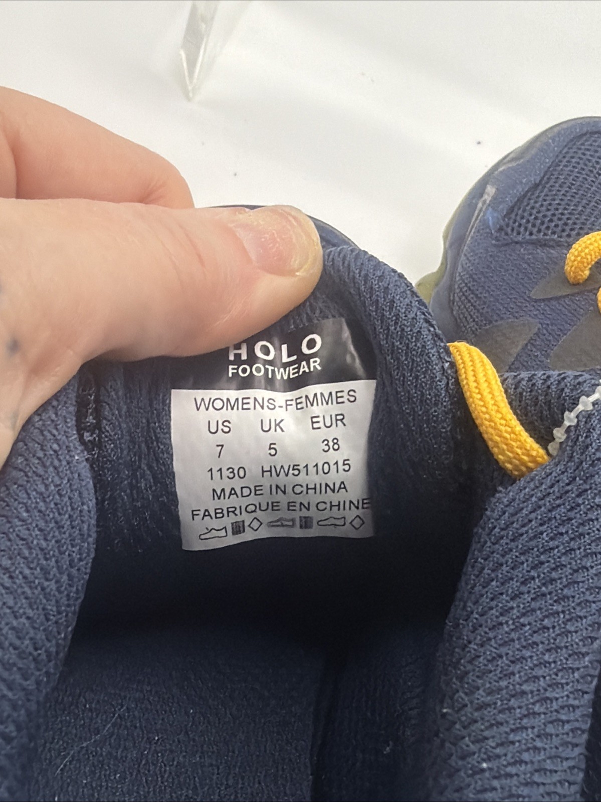 NEW HOLO Women Nephelae Sneakers Navy Blue Yellow Recycled Eco Trail Shoes 7