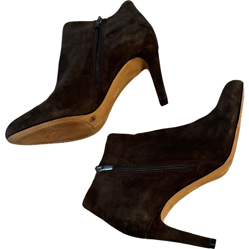 Vince Camuto Charlotte Brown Soft Suede Almond Toe Heeled Dressy Ankle Boots