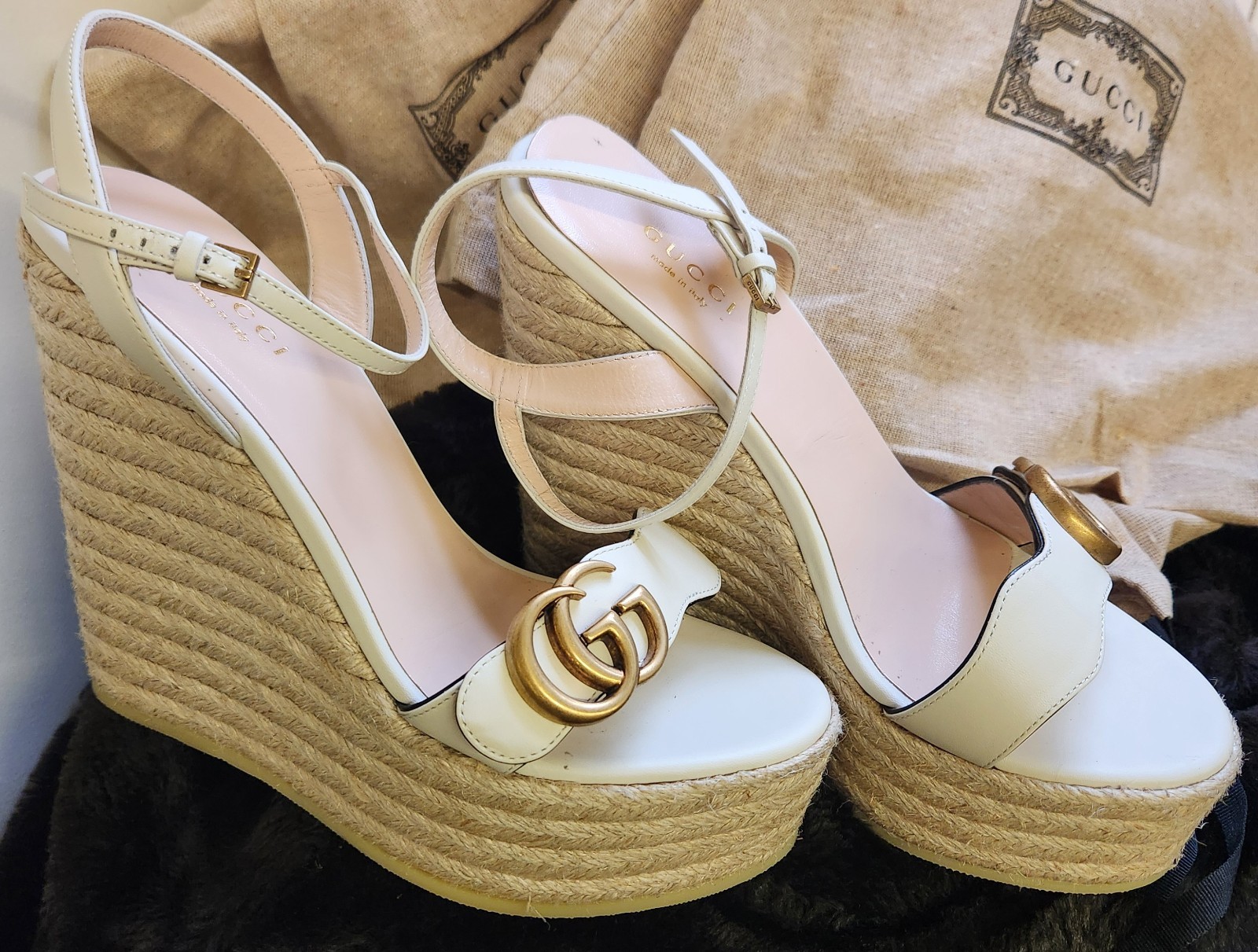 2017 Gucci GG Marmont Espadrille Wedge Mystic White W/Dust Bags + OG Box