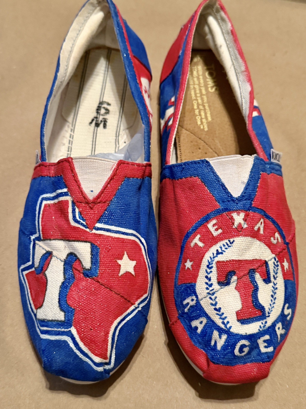 TOMS Custom Hand Painted Texas Rangers Womens Size 9 shoes