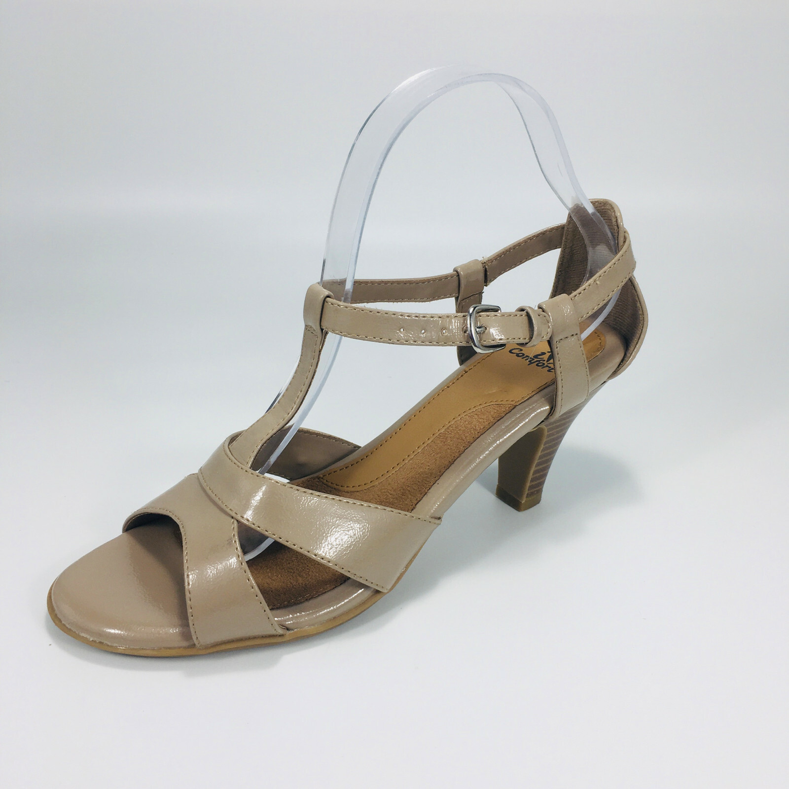I Heart Comfort Open Toe Ankle Buckle Strap Amity Heels Women’s Taupe SZ 9 M