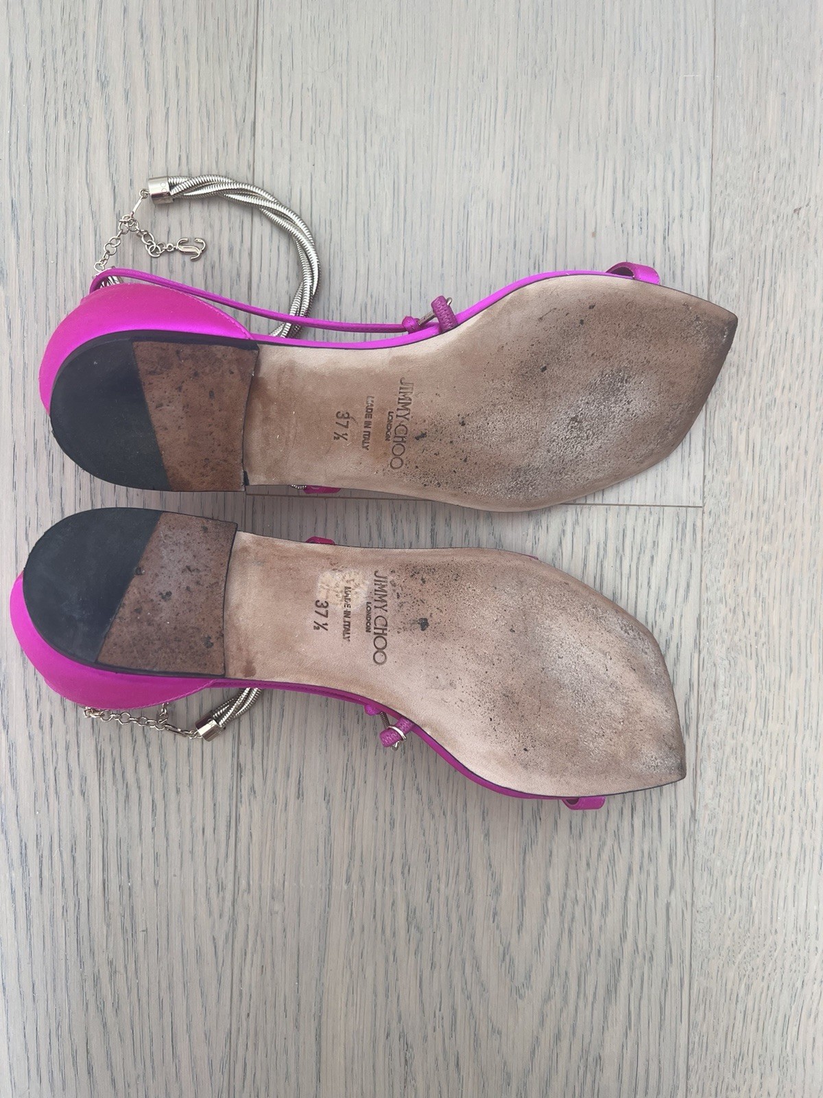 Jimmy Choo Women’s Pink Leather Strappy Flat Ankle Strap Sandals EU37.5 US7.5
