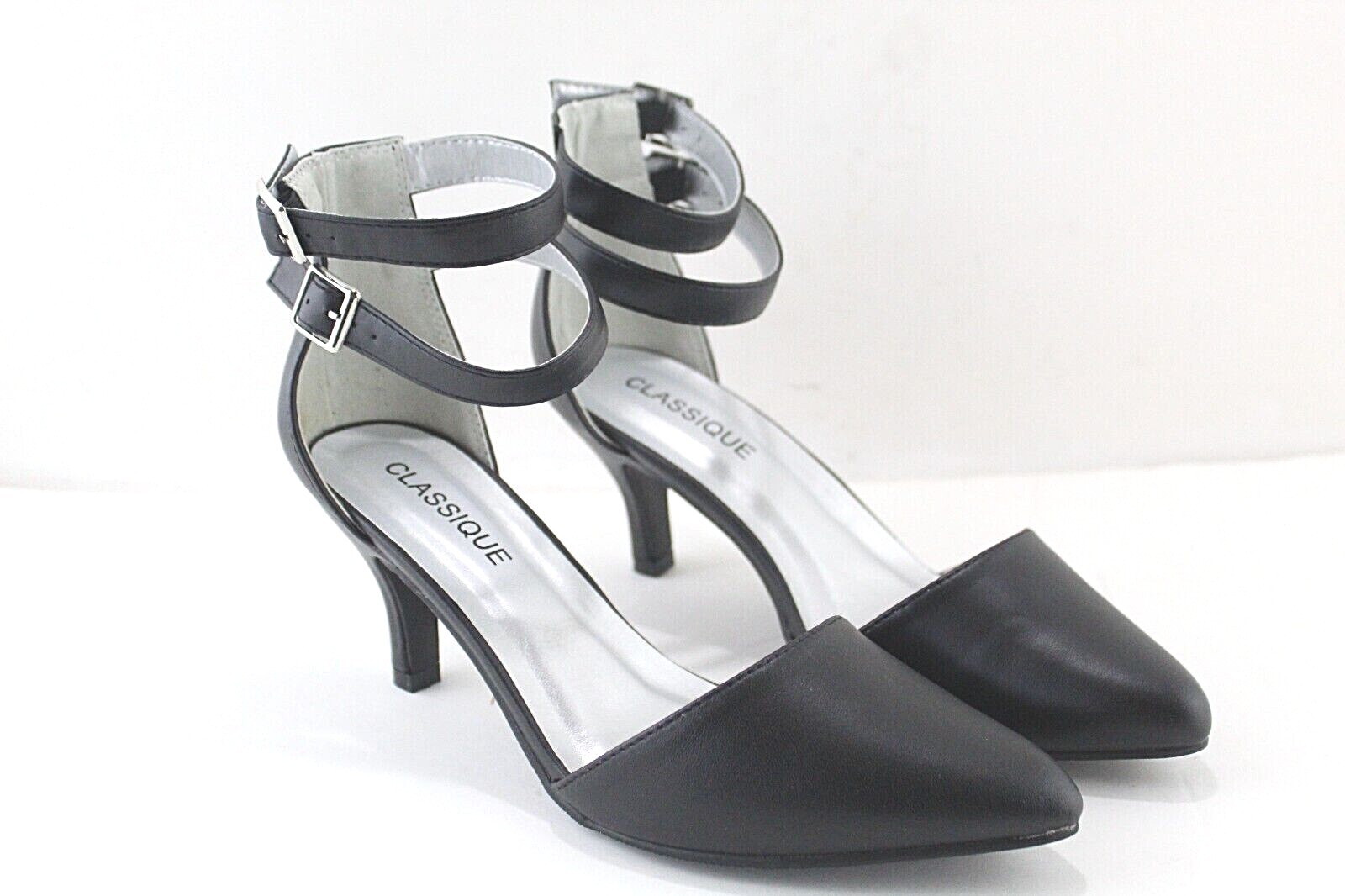 CLASSIQUE WOMENS 2.5 in cone heel dress shoes multi sizes black faux leather NEW
