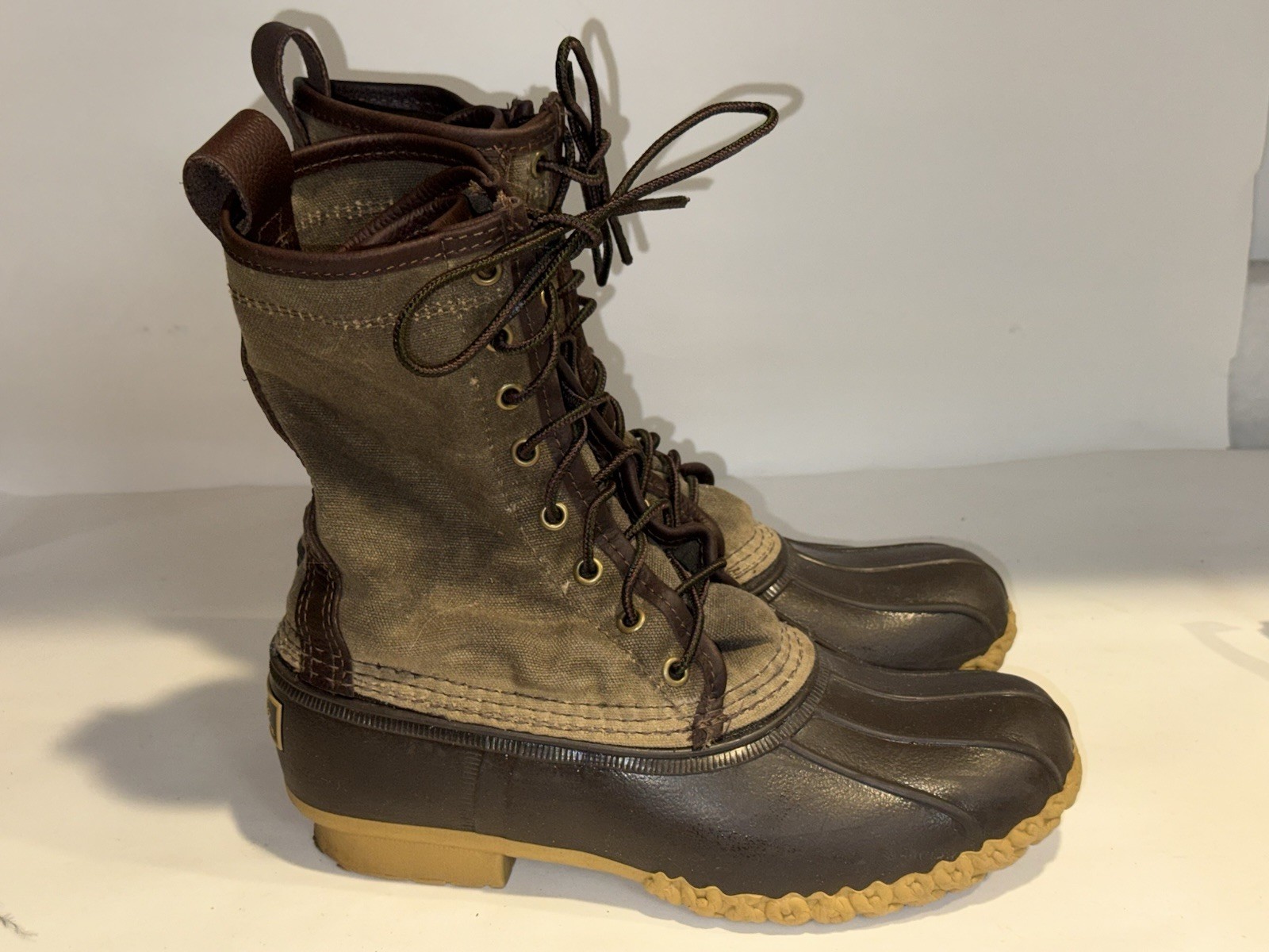LL Bean Waxed Canvas Duck Boots Women’s 8 Maine Hunting USA Lace Up Waterproof