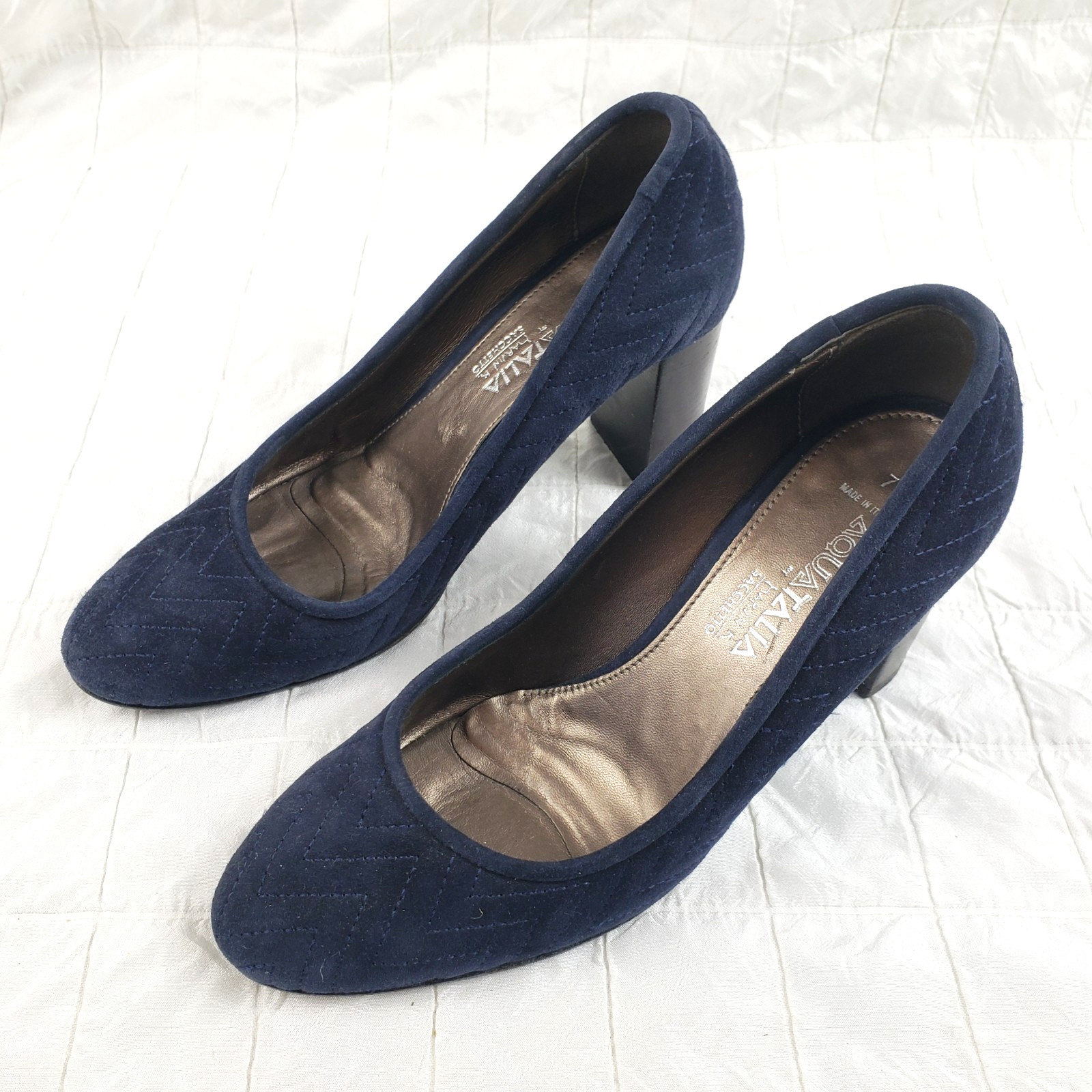 Aquatalia by Marvin K Sacchetto Quilted Blue Suede Pumps 3.25″ Heels Shoe SIZE 7