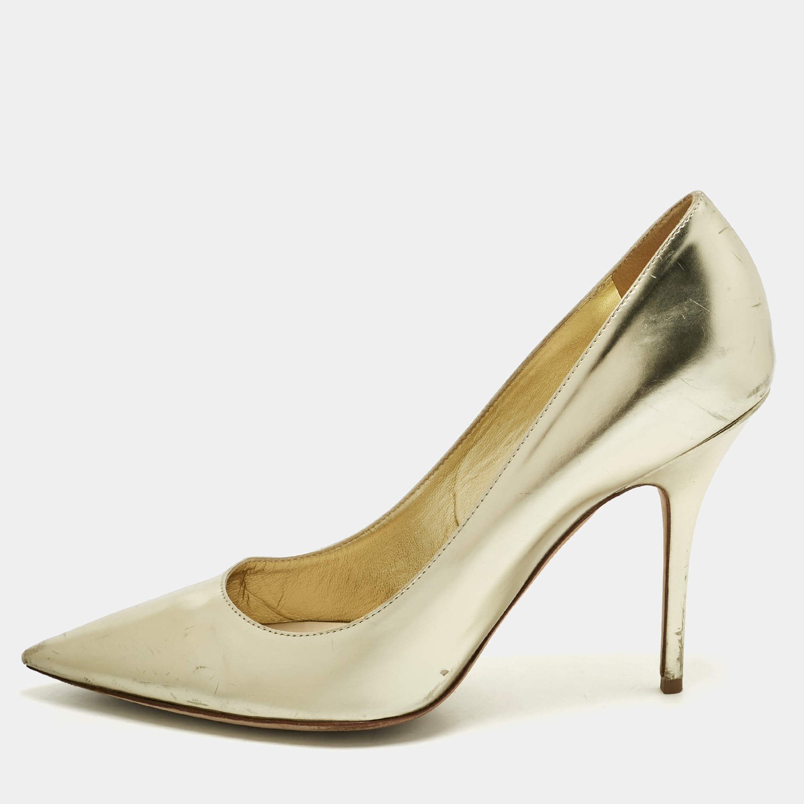 Dior Gold Patent Leather Cherie Pointed Toe Pumps Size 42