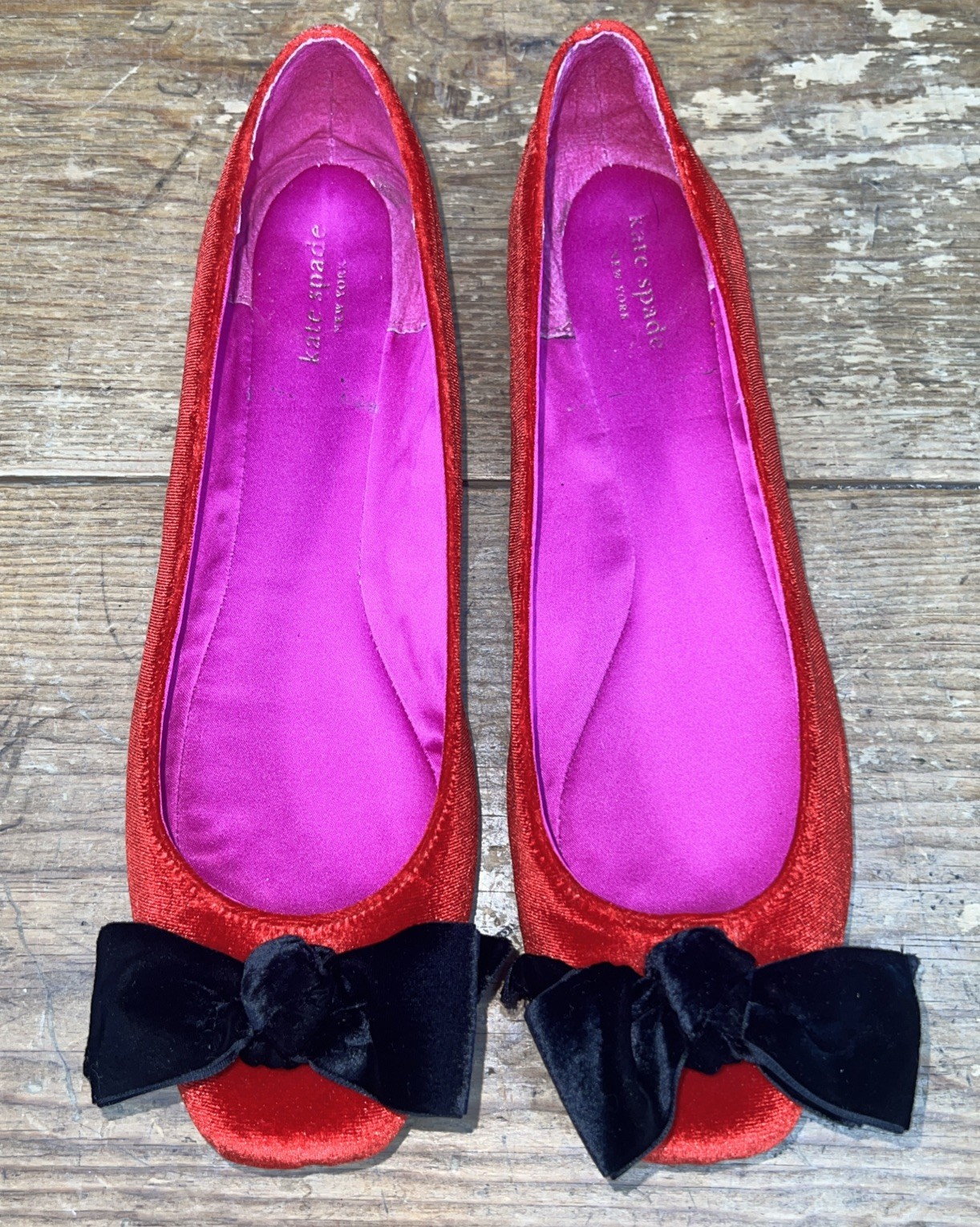 Kate Spade Red Velvet Bow Ballet Slippers Flats Shoes, Women’s size 9M