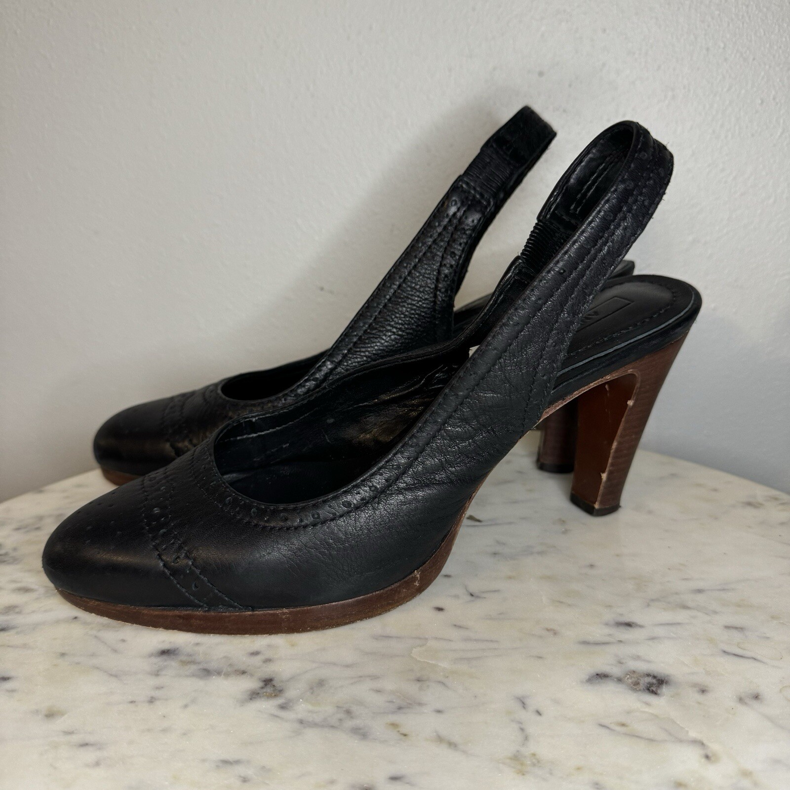 ANTONIO MELANI Women’s 8 Heels Black Shoes Leather Slingbacks Formal Business