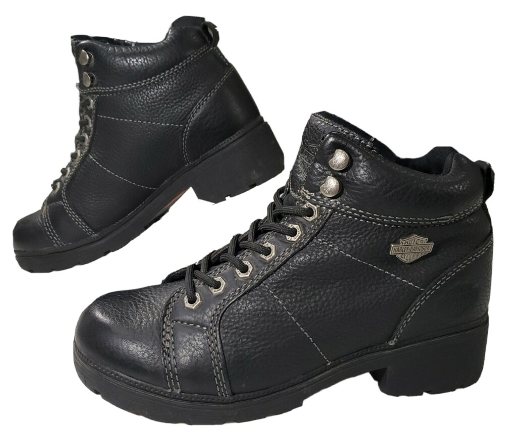 Harley Davidson Womens Sz 9 Tyler Black Leather Moto Hiker Biker Boots 84280