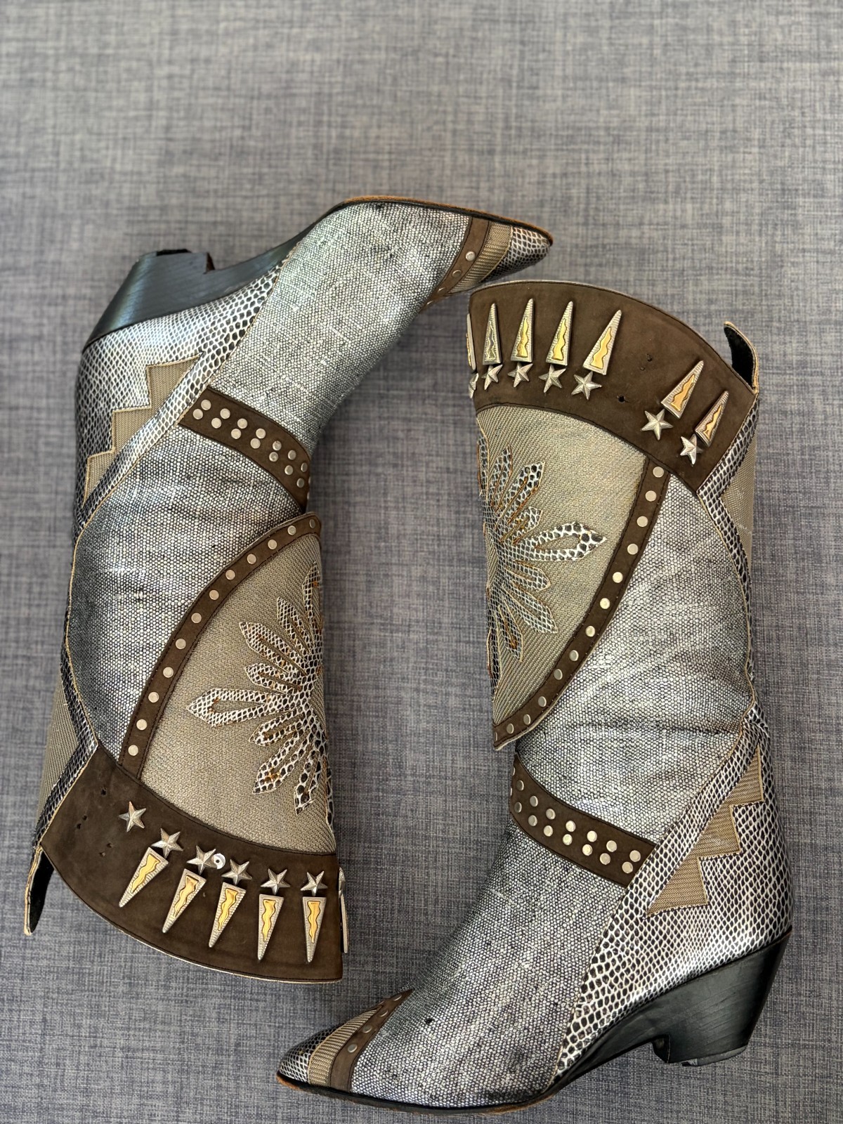 El Vaquero Boots Mid Calf Cowgirl Metallic Leather RARE Size 6.5