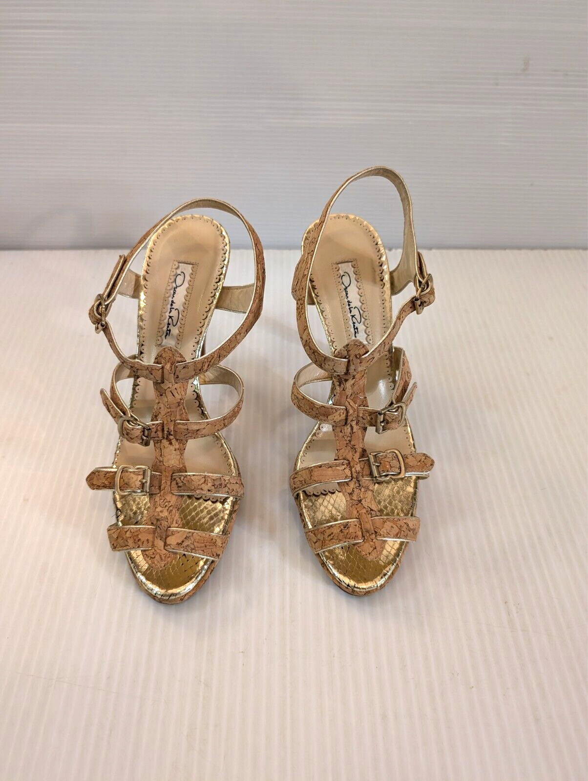 Authentic Oscar de la Renta Gold Stiletto Sandal High Heels Shoes US 7.5