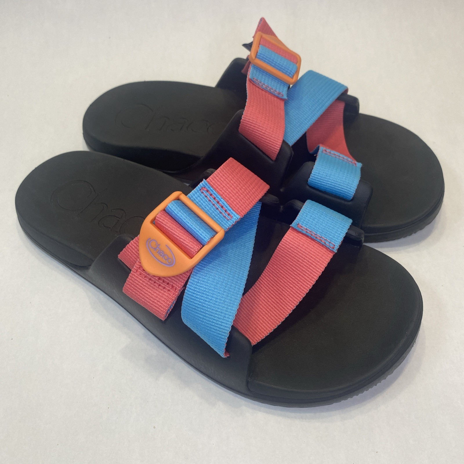 Women’s Chaco Chillos Slide Sandals Size 7 Pink Blue Flat Slide Sandals