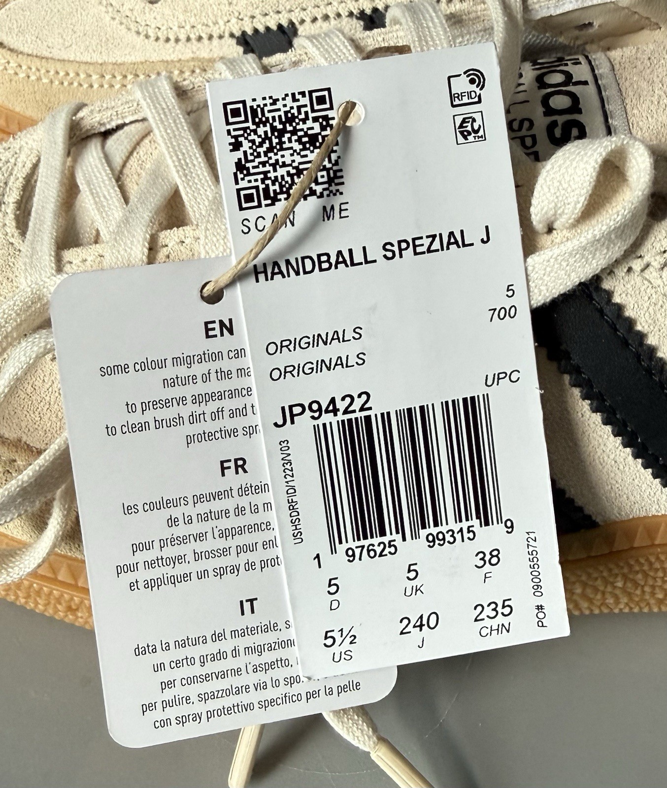 Adidas Handball Spezial J Sneakers Beige/White/Black/Gum Women 5.5 — New w/ Box