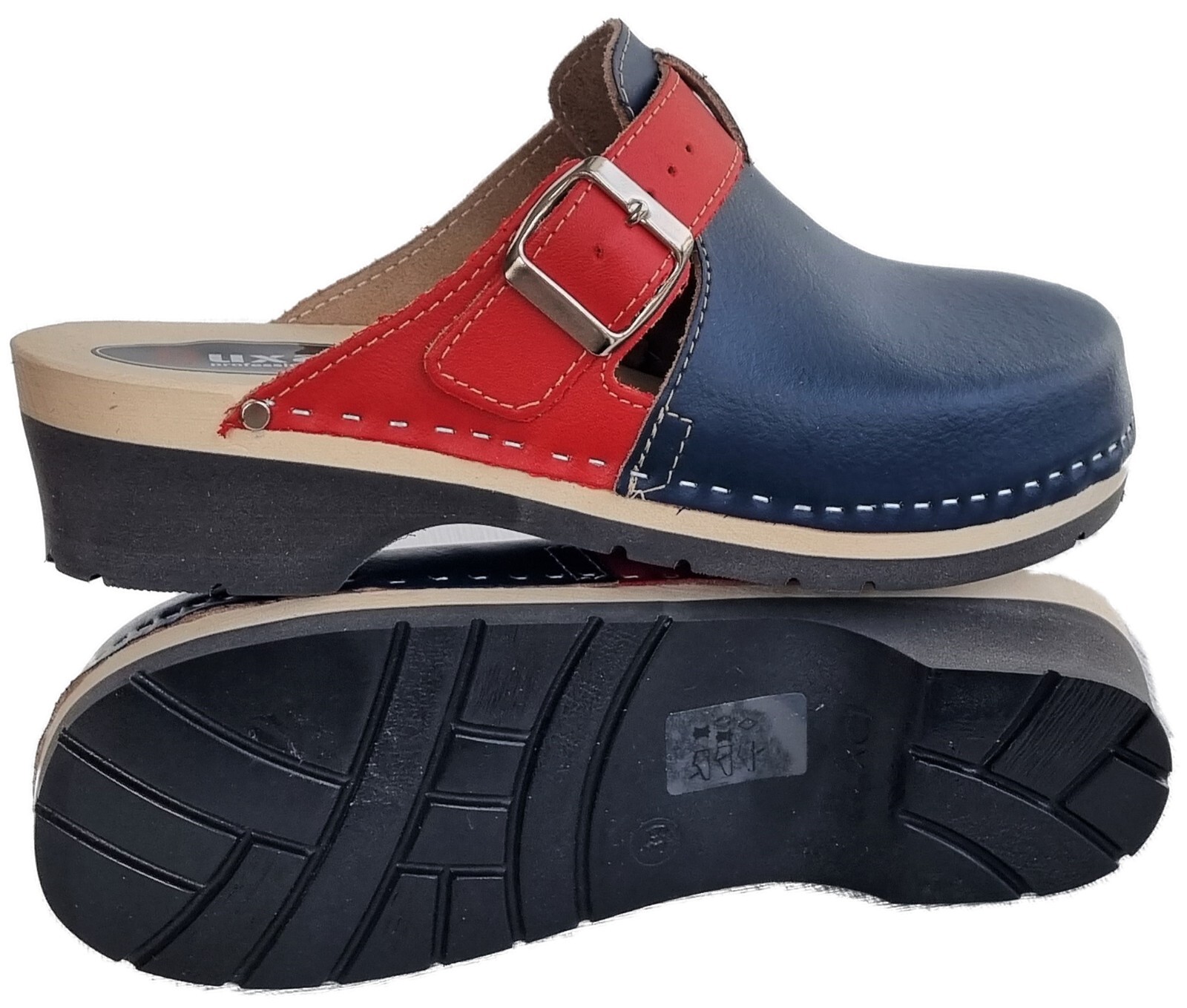 Wooden clogs mules size 38 **blue-red** real leather