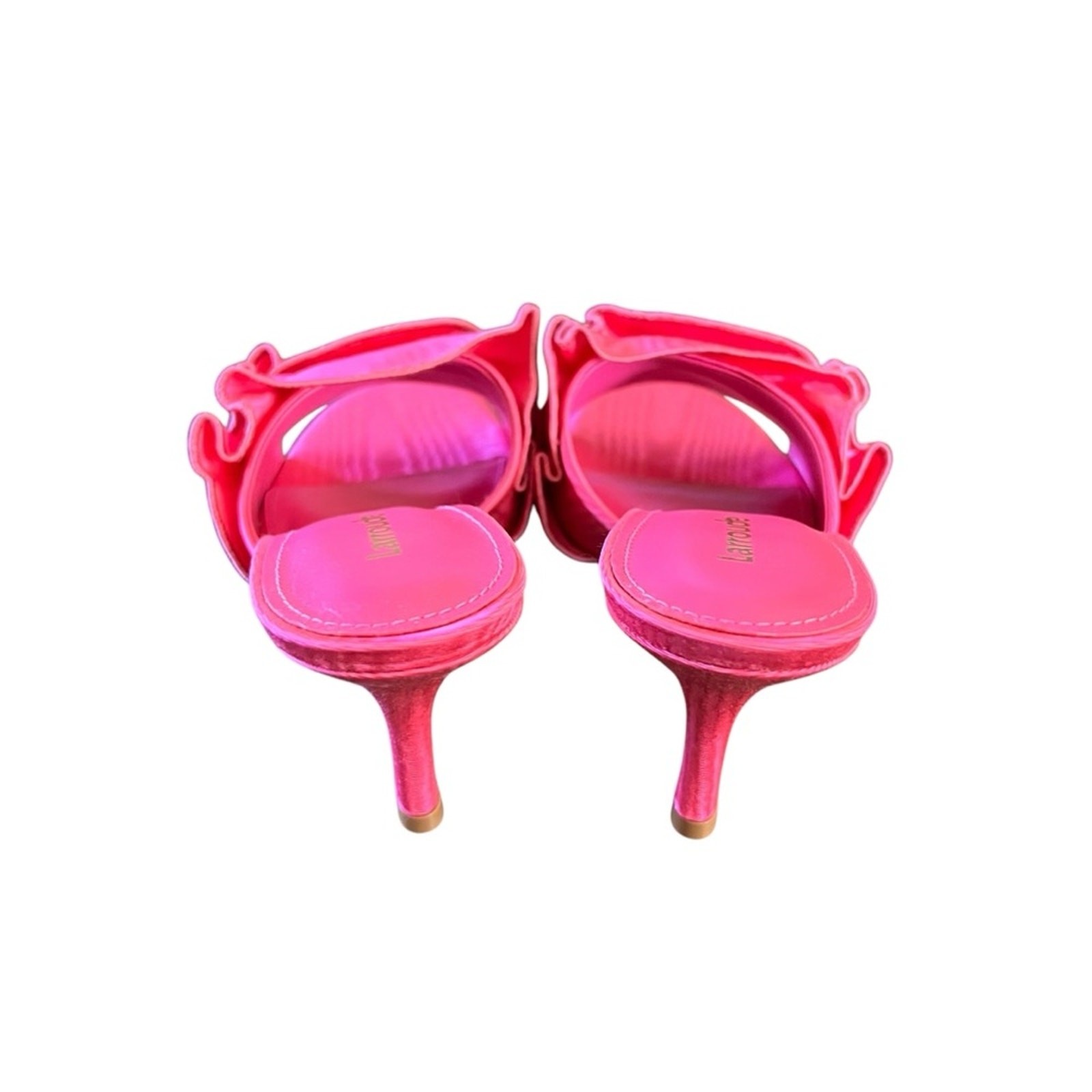 Larroudé Colette Ruffled High Stiletto Heel Sandals Ariana Magenta NEW Size 7.5