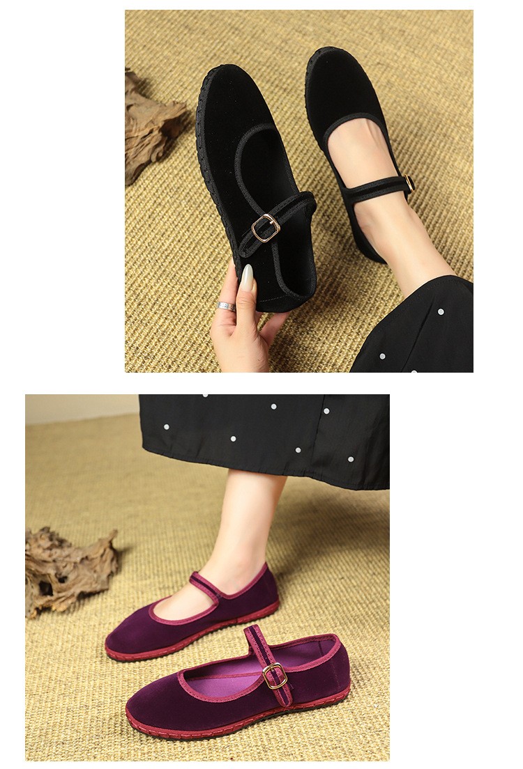 Women’s Velvet Mary Jane Flats Traditional Chinese Comfort Casual Daily Shoes