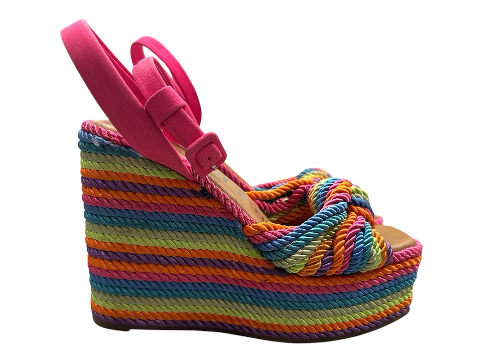 Gianni Bini Women’s Multicolor Pink Striped Platform Wedge Ankle Strap 6.5