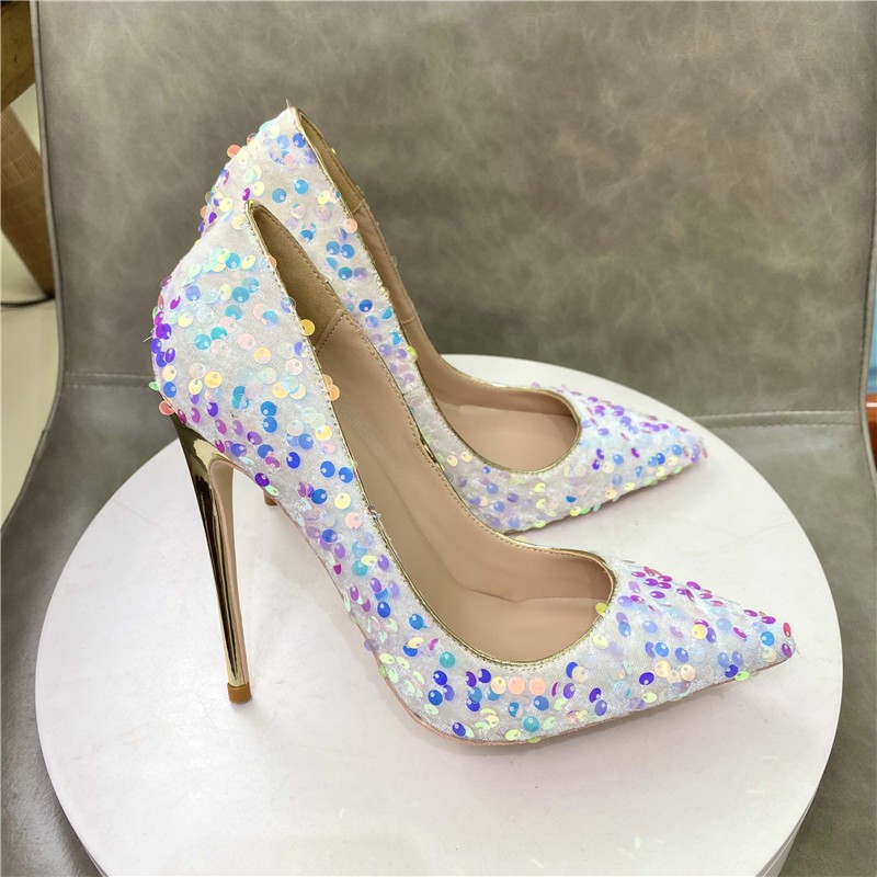 Sequins Womens High Stiletto Heels Pointy Toe Pumps Evening Shoes Cocktail Party