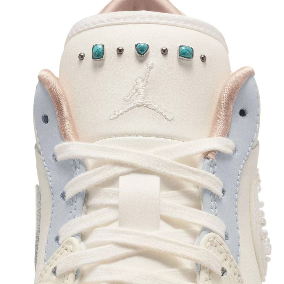 Nike Air Jordan 1 Low IH7323-100 Cream Light Blue Crystal Rhinestone Swoosh Low