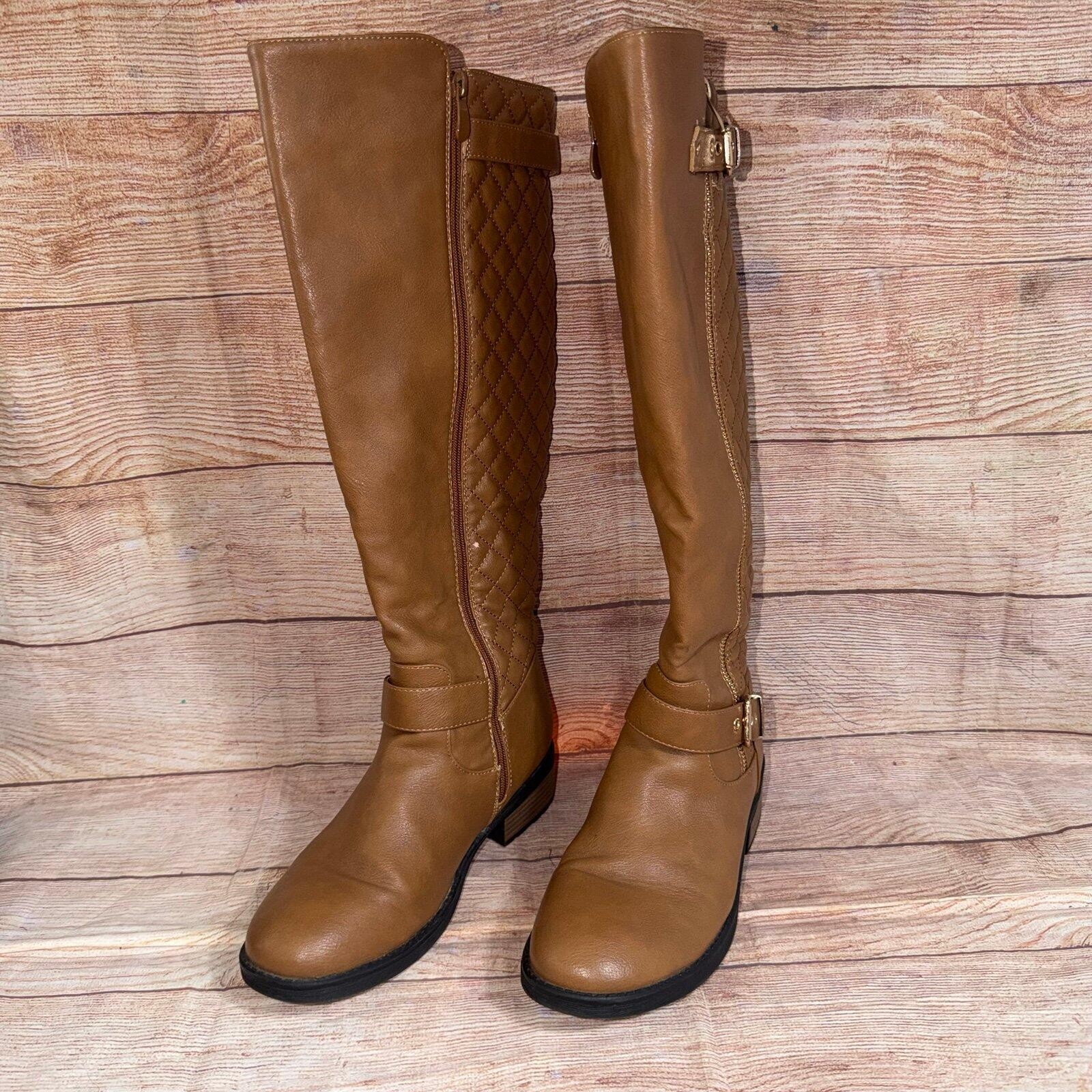 Dream Pairs Women’s Knee High Riding Boots Size 9 Tan Quilted Buckle Zip