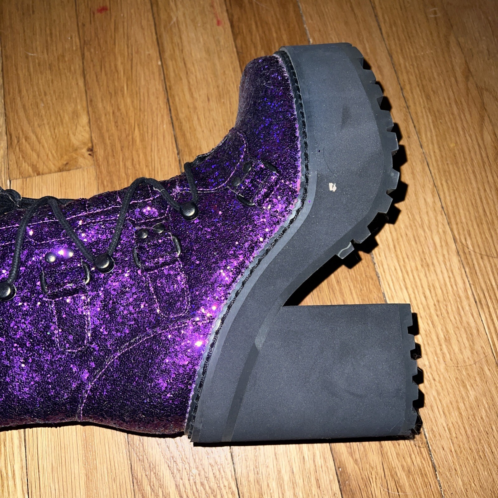 Killstar Platform Boots Heels Size 5 Glitter Purple Cosplay Goth Halloween NWOB