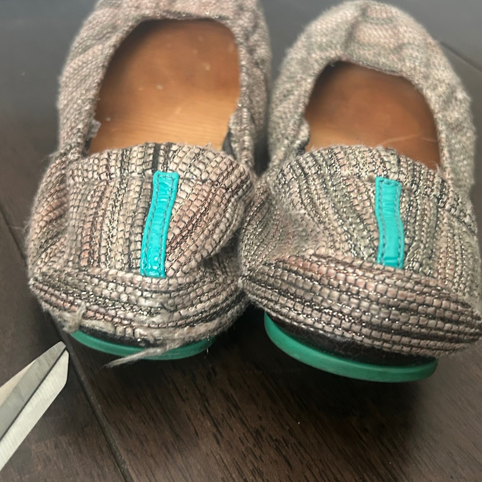 Tieks by Gavrieli Women 10 Mojave Woven Metallic Ballet Flats Brown Gray