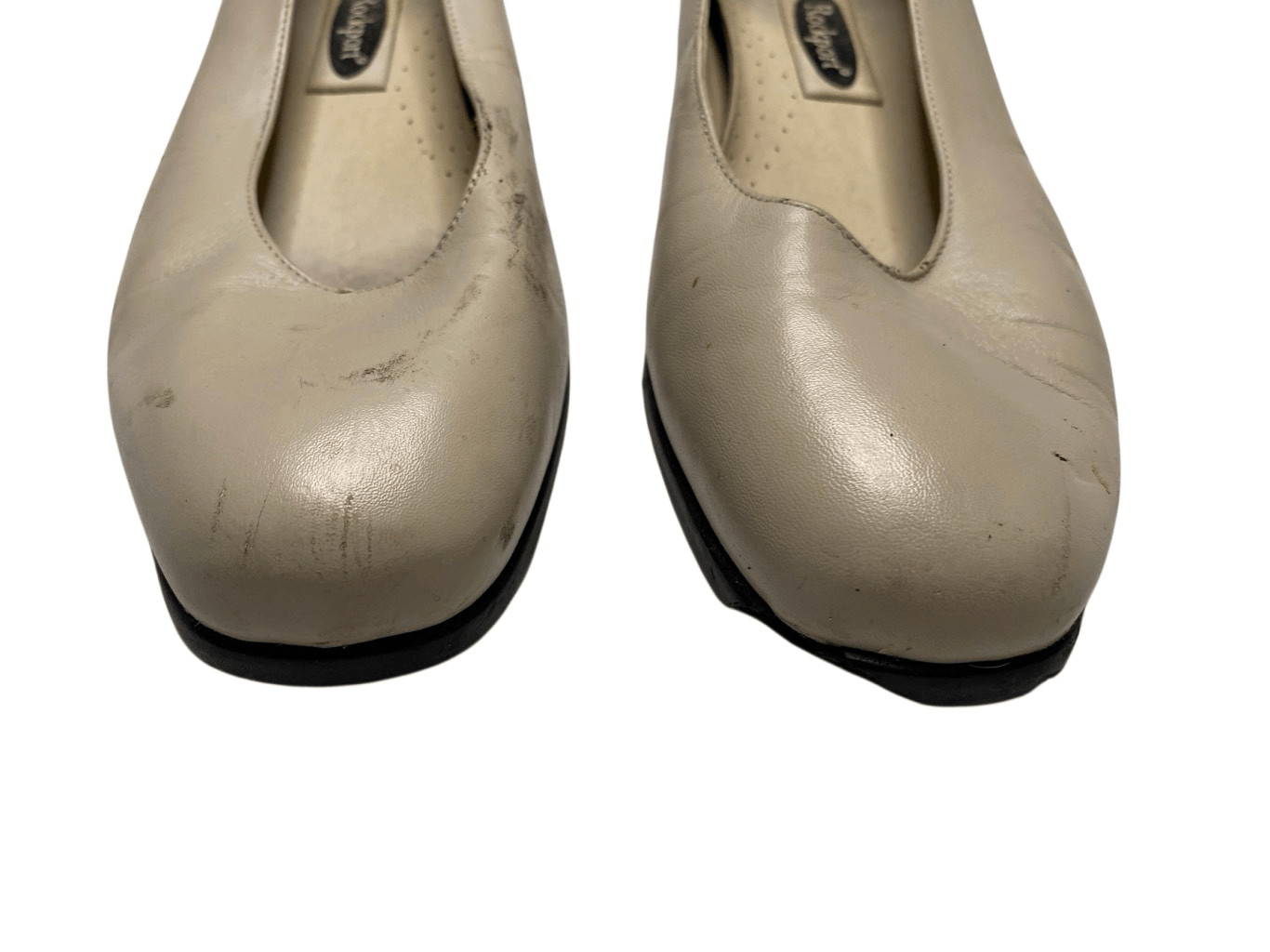 Flawed Rockport Beige Square Toe Low Heel Shoes Womens 8M Dry Rot Art Project