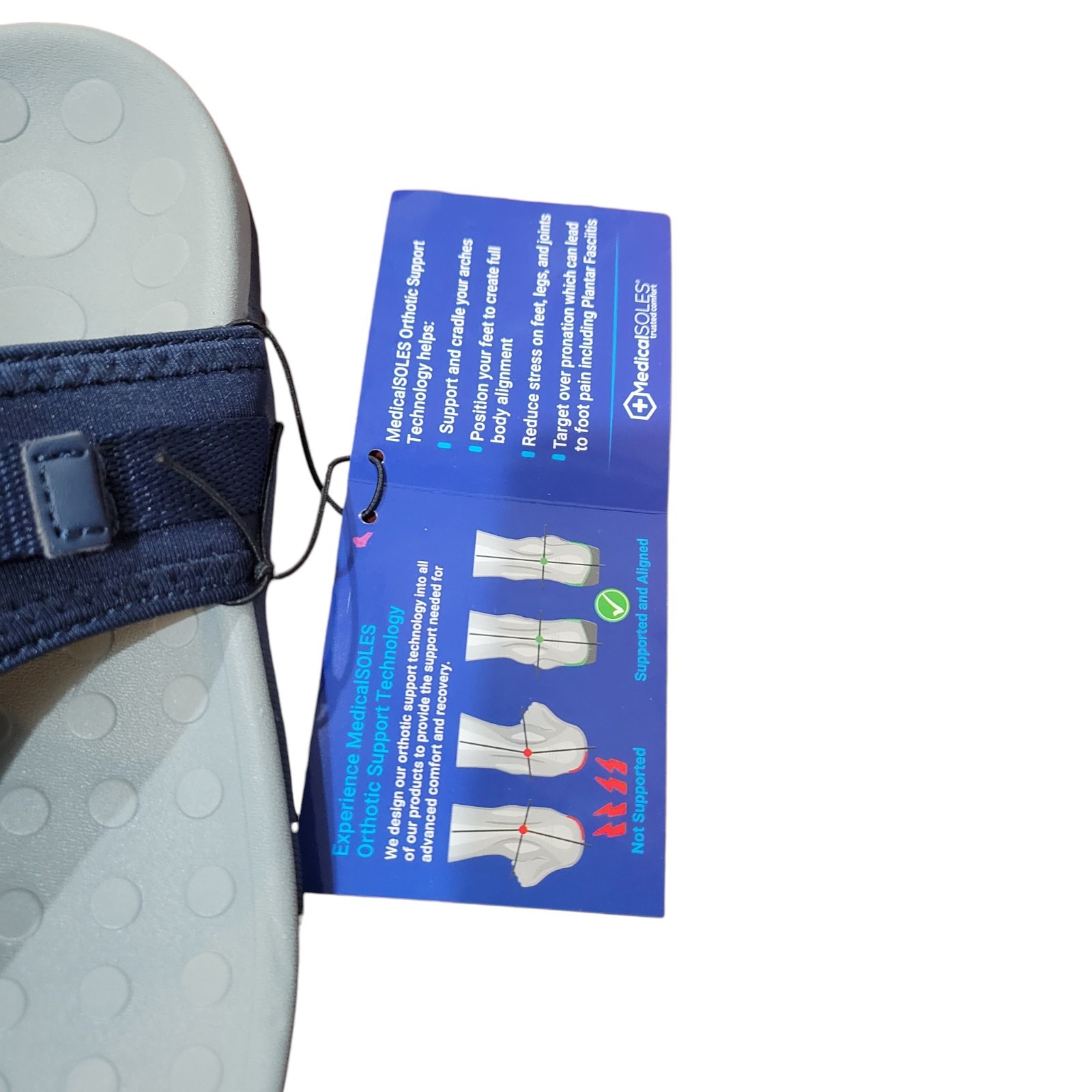 Medical Soles Orthotic Flip Flops Navy Adjustable Thong Sandals Sz 8