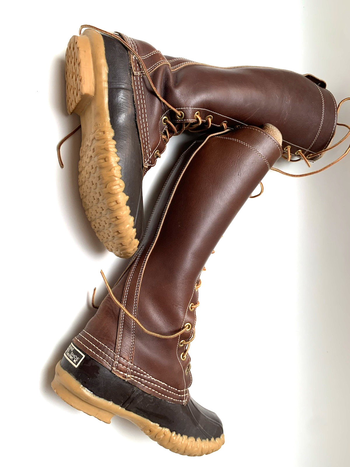 Women’s Size 5 Medium L L BEAN Maine Hunting Boots TALL LACE UP 16″ – NICE !