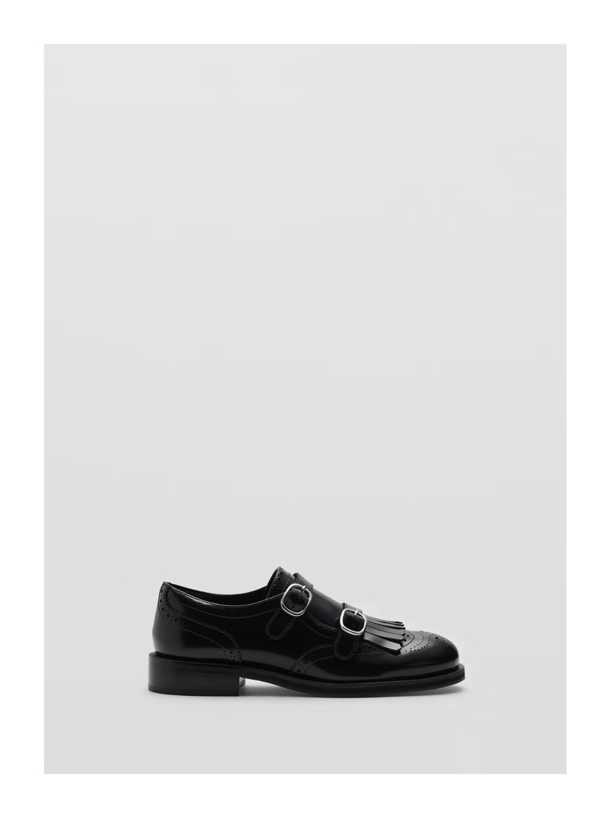 Mango MNG Black Smooth Leather Double Buckle Kiltie Loafer Women’s 9.5 NIB