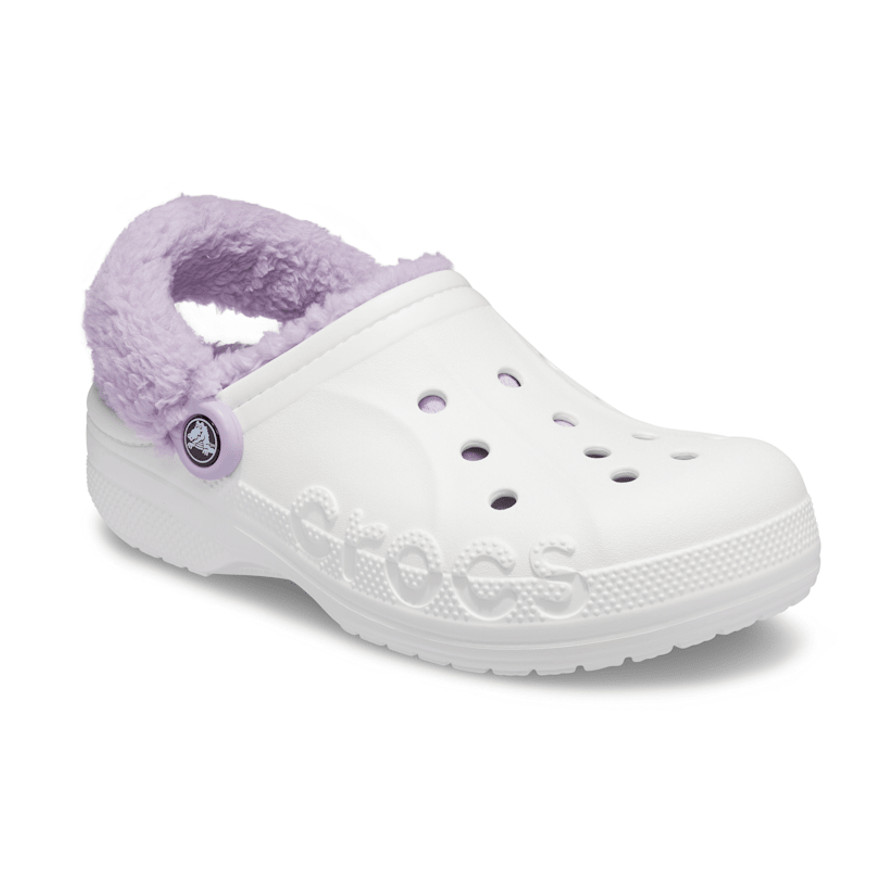 New CROCS Womens BAYA LINED FUZZ-STRAP CLOG 206633-577 WHITE UNISEX US W 6 – 9