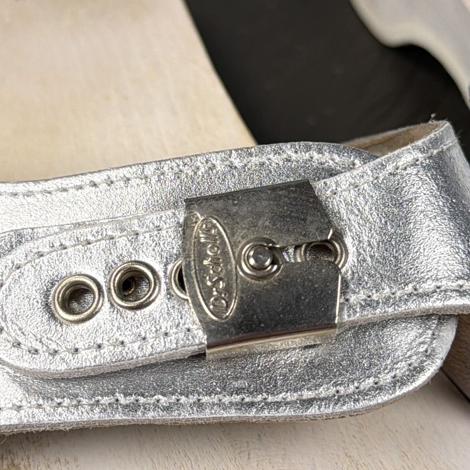 Dr Scholls Original Sandals Womens 6.5 Silver Platform Slides Buckle