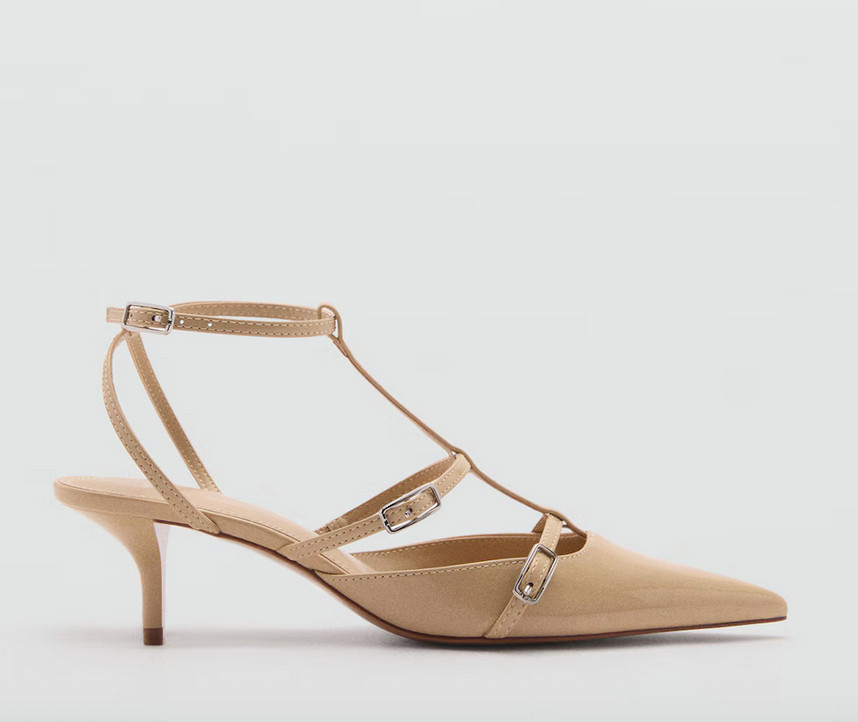 NEW MANGO MNG NUDE BUCKLE STRAPS HEELED HIGH HEEL SHOES SZ 38 7.5