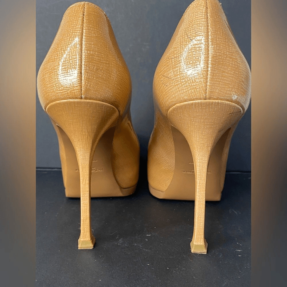 Yves Saint Laurent Tribtoo 80 Camel Tan Platform Stiletto Pumps