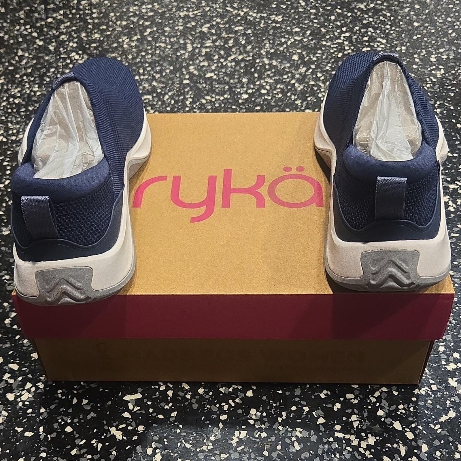 Ryka Encore Knit Women’s Knit Slip-On Sneakers Blue Cushioned Stretch J0707M1400