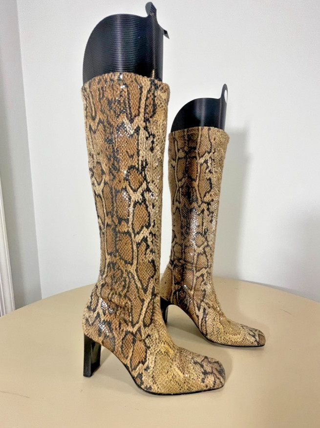 Vintage Y2K Zara Stretch Faux Snake Boots with Box Toe -EU 36-Made in Spain