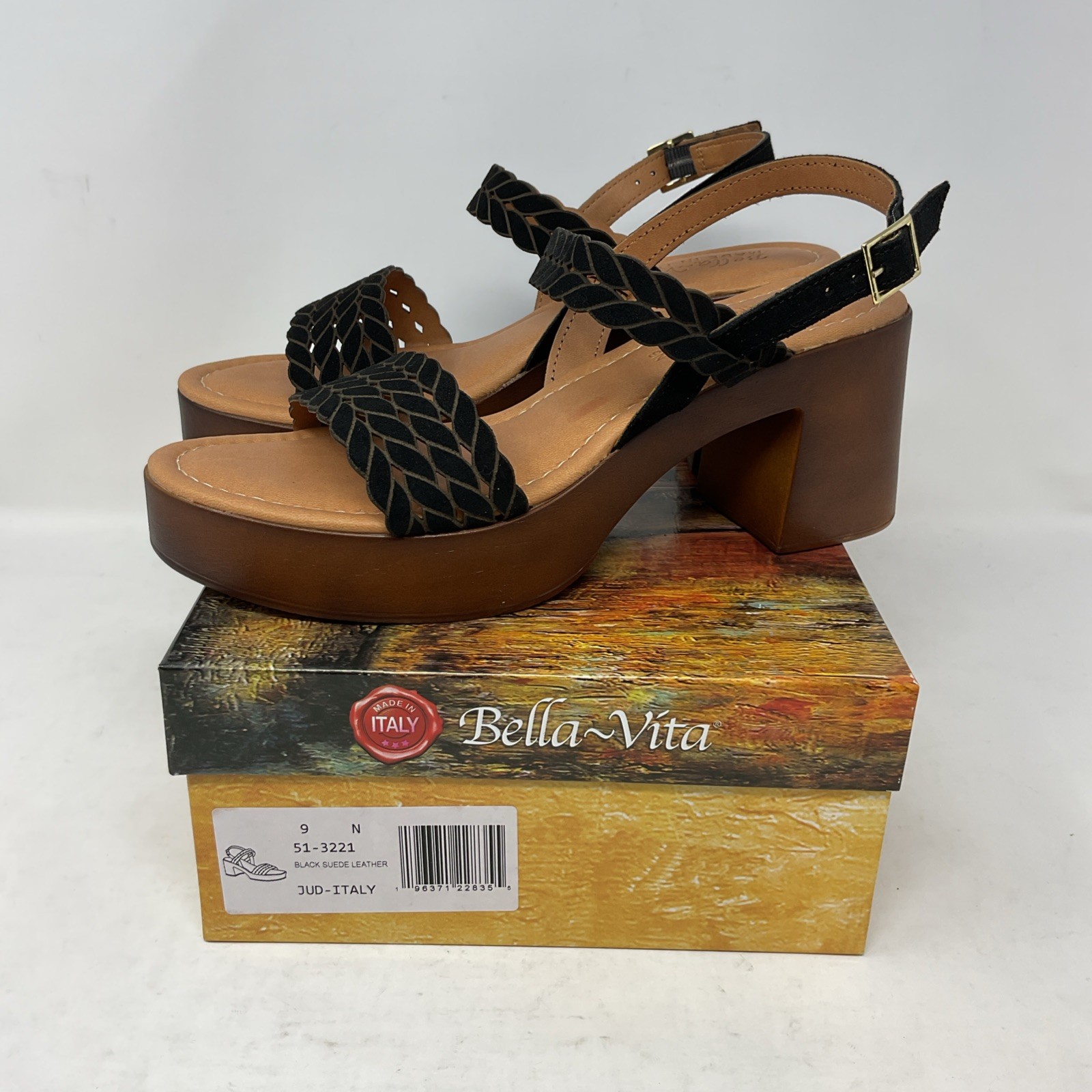 Bella Vita Jud Italy Leather Platform Strappy Mid Block Heels Women’s Size 9N