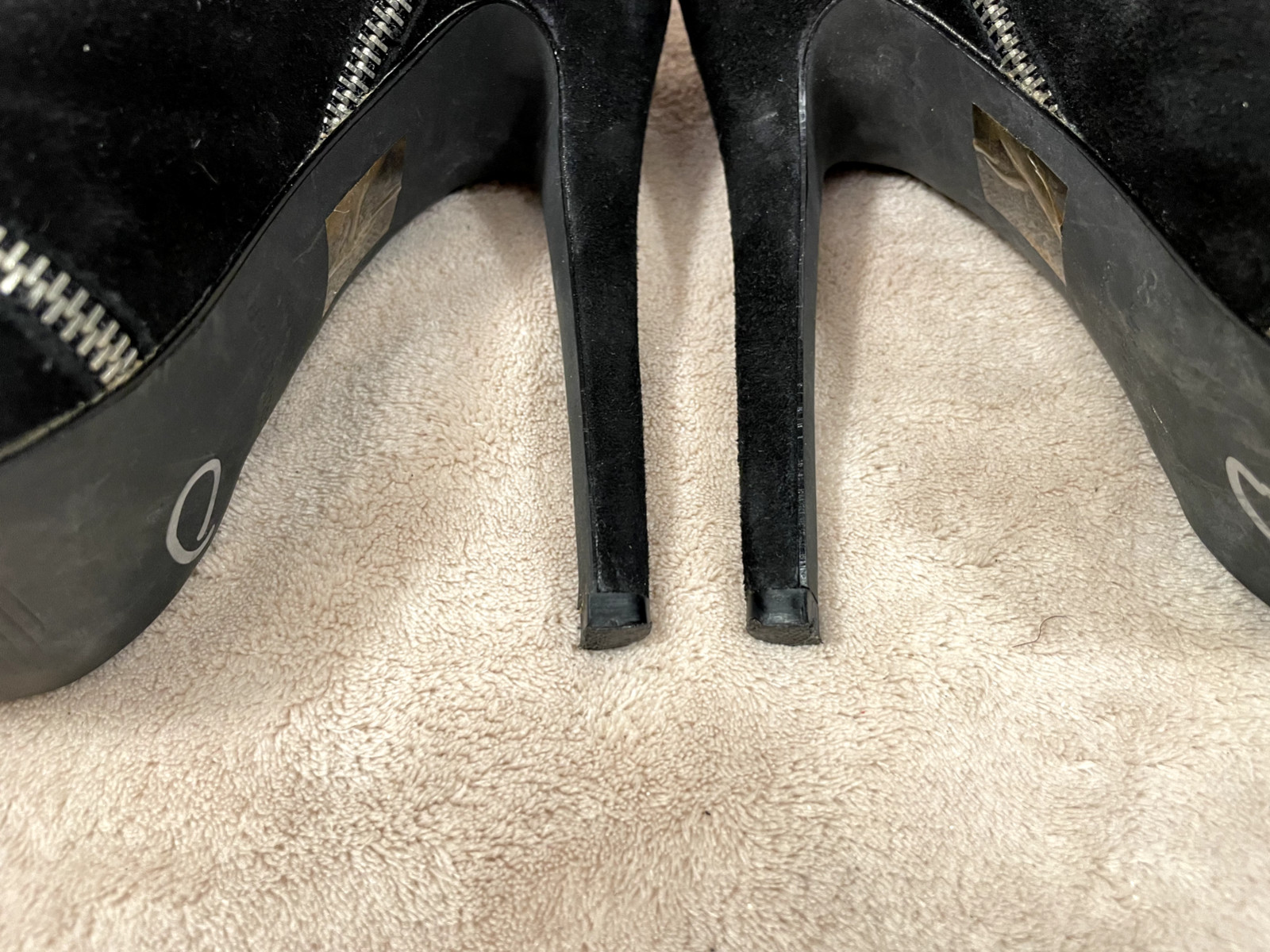 COLIN STUART STILETTOS, Black Suede Zipper Platform 5.5″ Heels Size 7.5 B