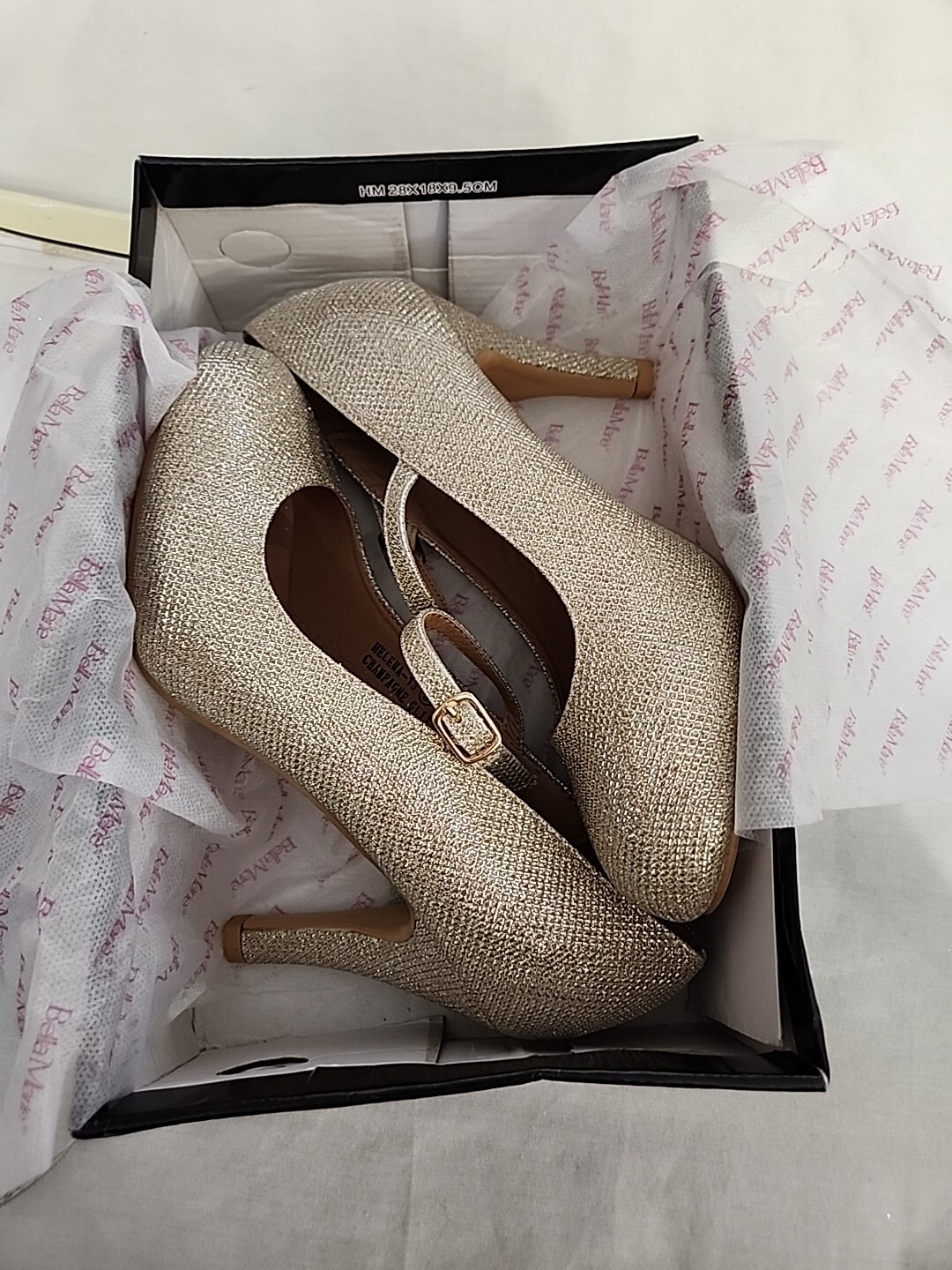 BELLA MARIE BY DND FASHION 3.5IN HEEL HELENA-13 CHAMPGNE GLITTER GOLD SZ 8