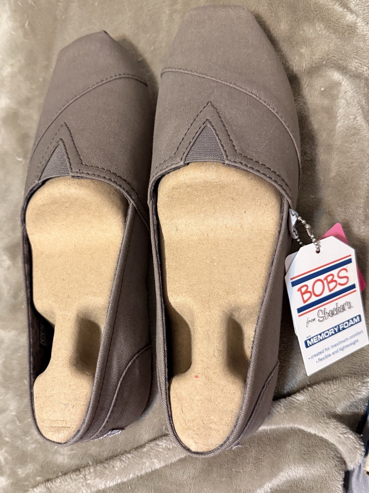 BOBS from Skechers Memory Foam Gray Canvas Slip-On Wide W 9 Womens 33645WICCL