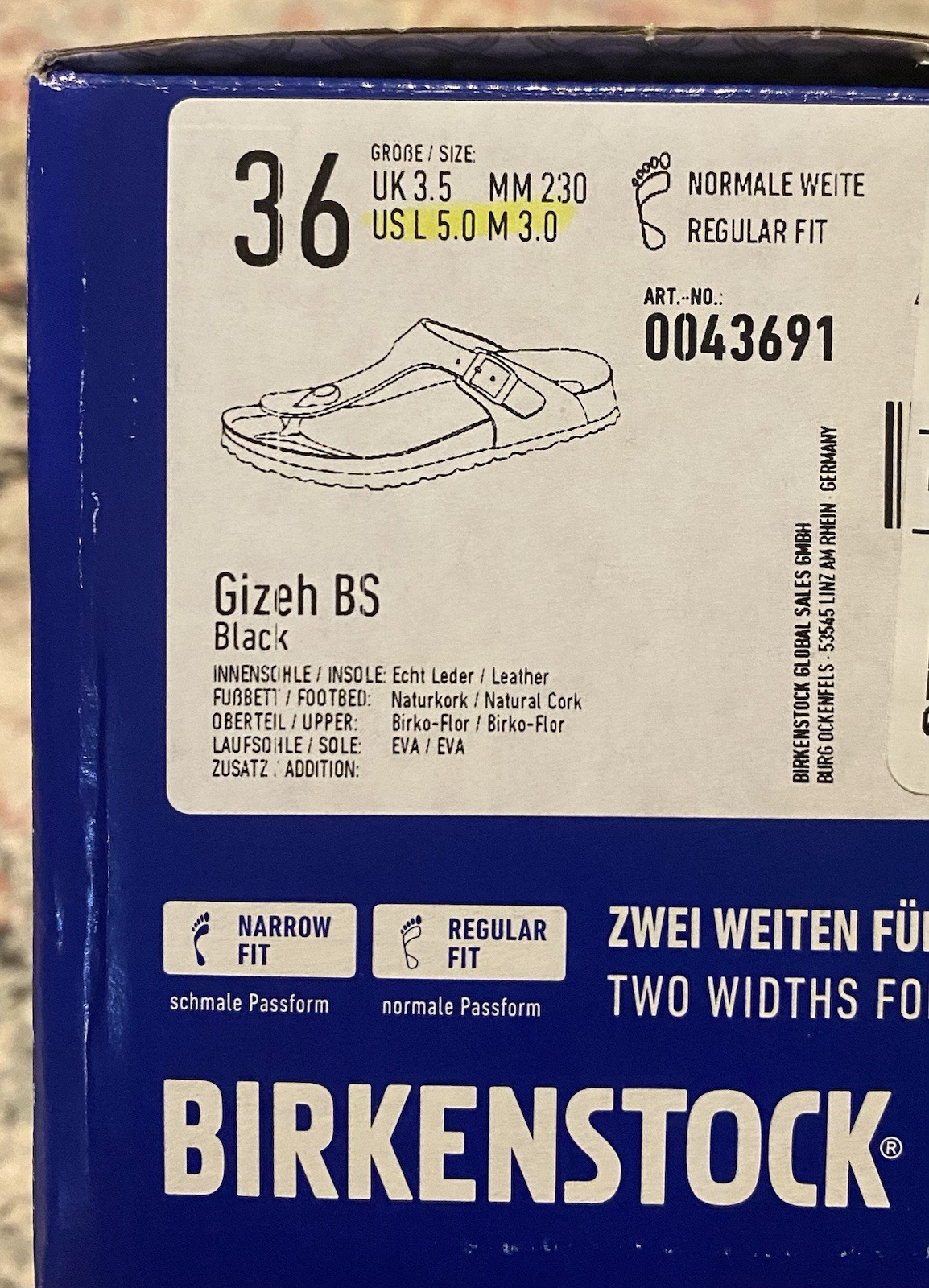 Birkenstock Gizeh Black Thong Sandals US Size 5/ EU 36 – Regular Width – NWT