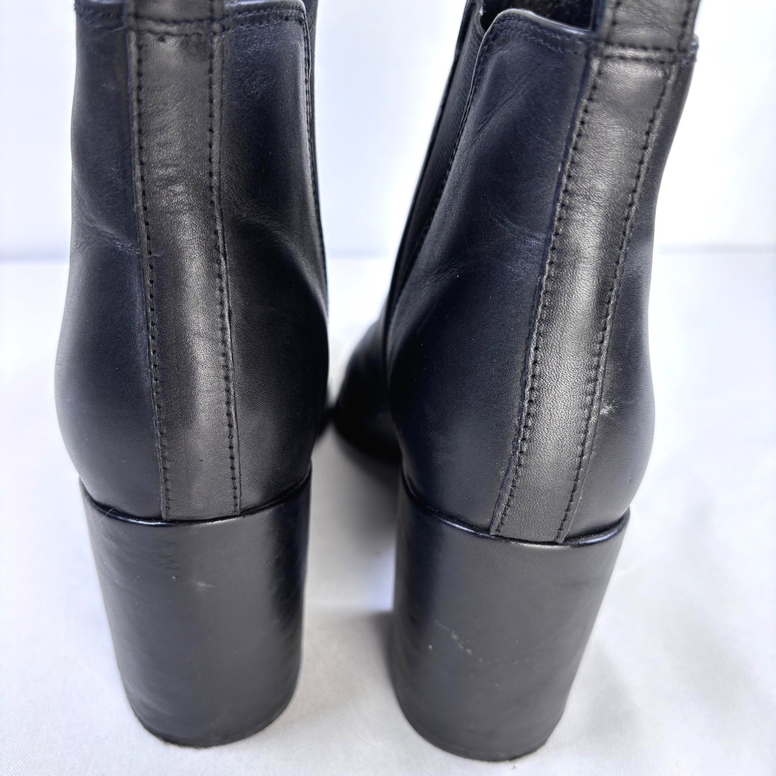 Tony Bianco Bello Black Jetta Polish Ankle Boots Block Heel Silver Toe Womens 10