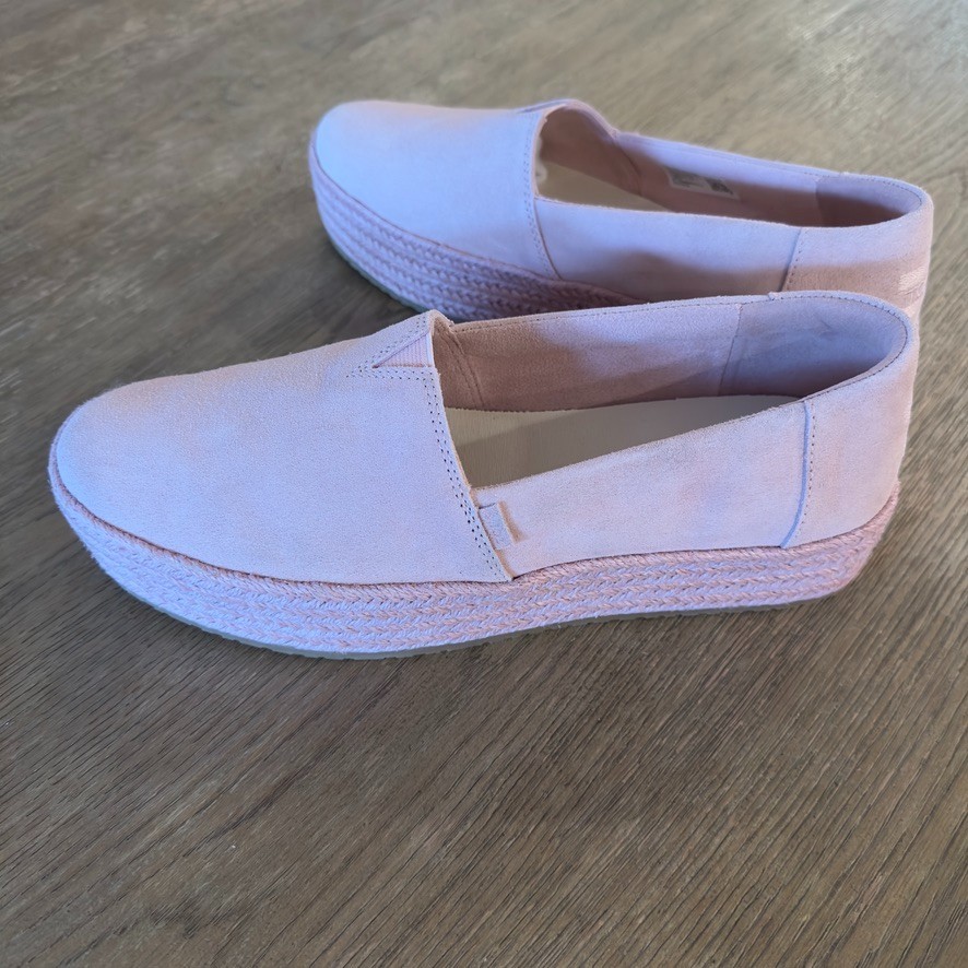 NEW TOMS Valencia Platform Espadrille Slip-On Shoes-Pink Café Crème Suede-US 10