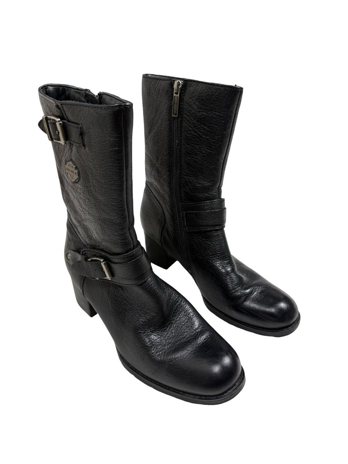 Harley Davidson Womens 8 Serita Black Leather Moto Harness Boots Biker Side Zip