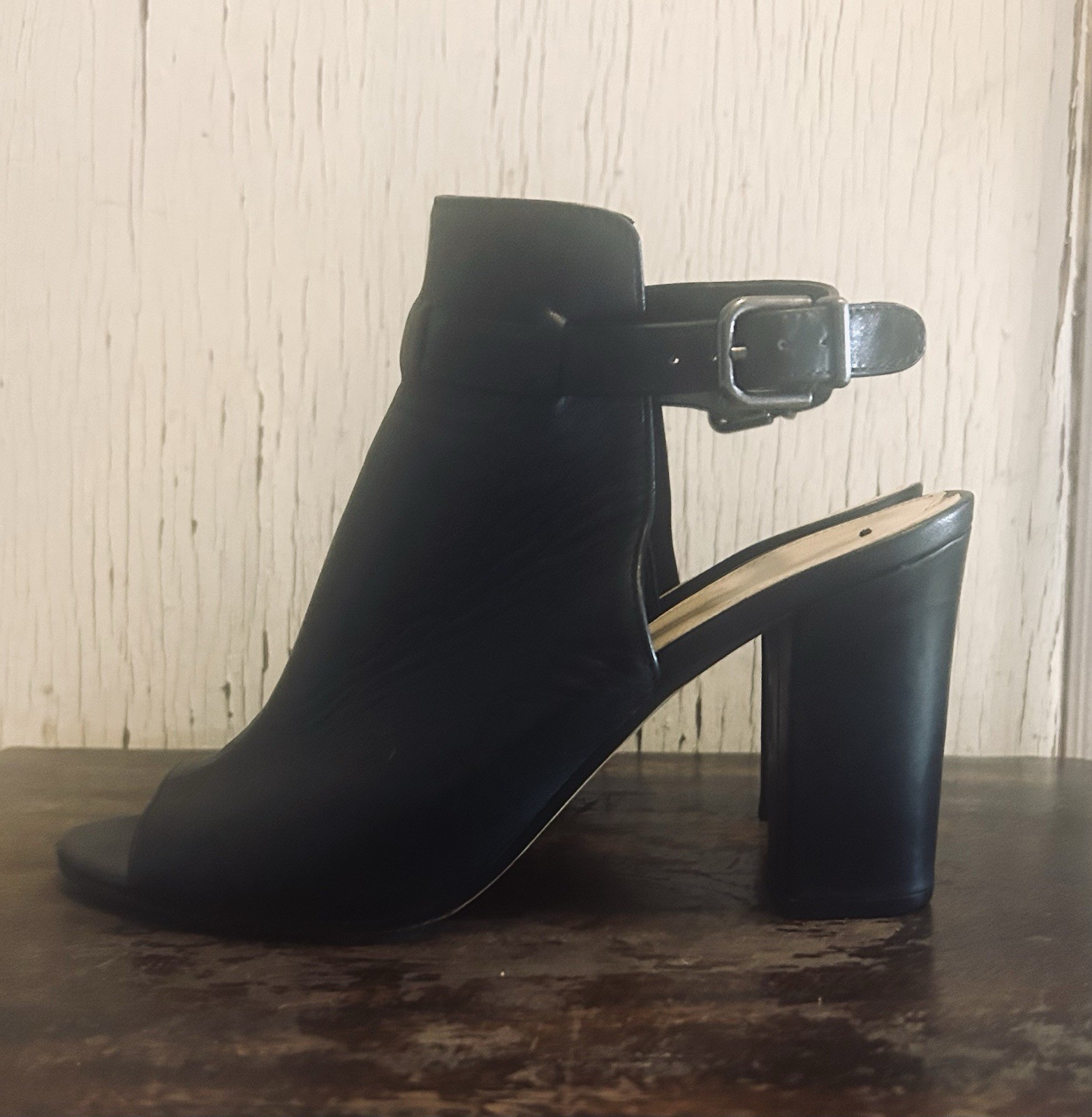 VIA SPIGA High Heel Shoes Womens Size 8.5M Black Leather Open Toe Mules Sandal